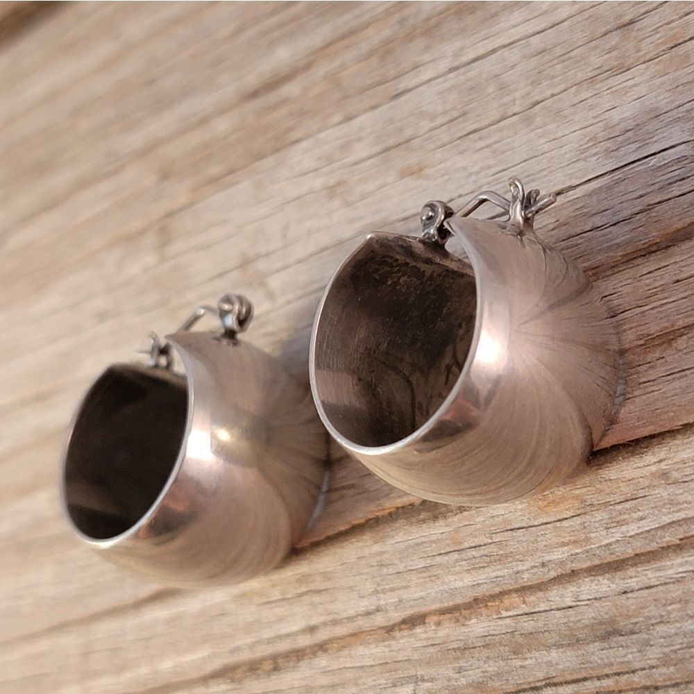 Sterling Extra Wide Rounded Hoop Earrings - Picture 3 of 8